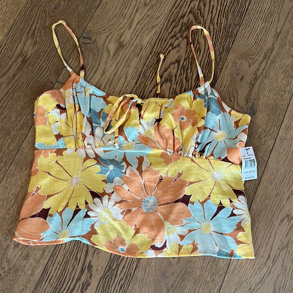 Rip Curl Yellow and Blue Ruched Tie Front Camisole